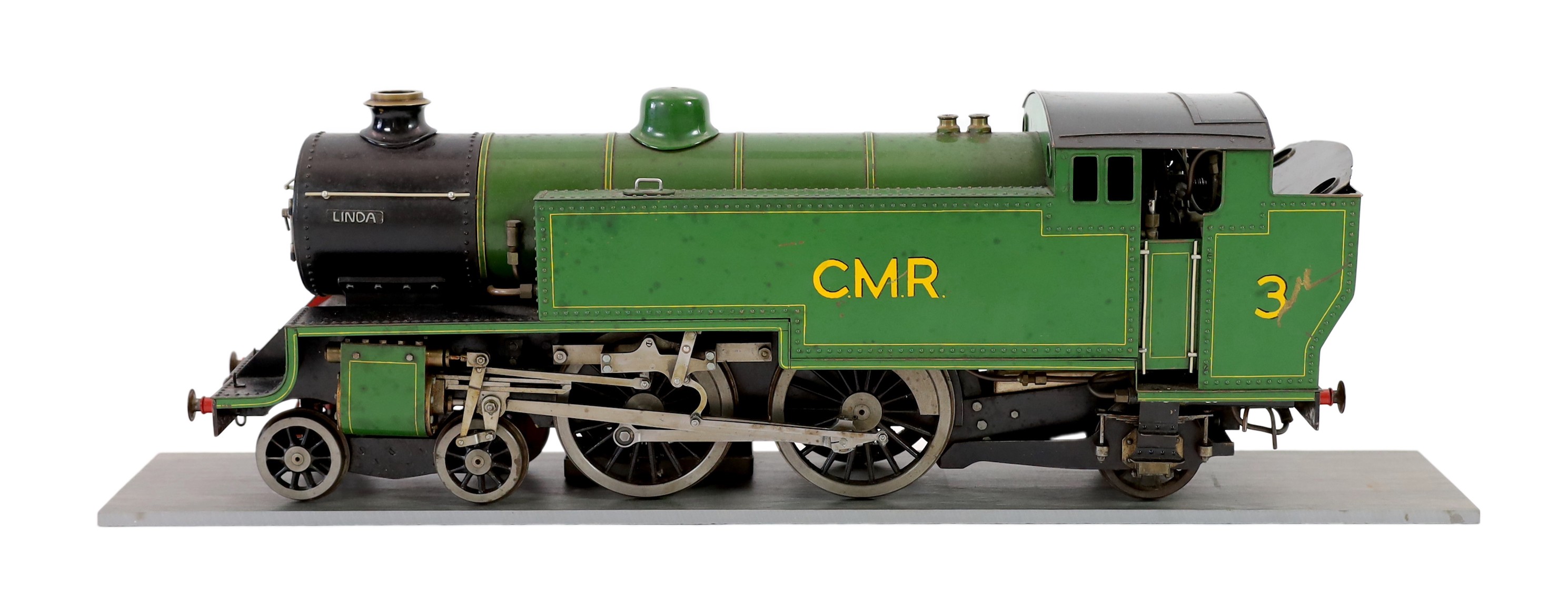A scratch built live steam model of a C.M.R 2-4-4 tank engine ‘Linda’, length 77cm width 20cm height 27cm